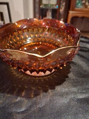 Vintage Amber Glass Trinket Holder with Gold Edging